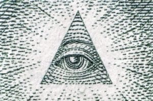 an eye in a pyramid on a dollar bill