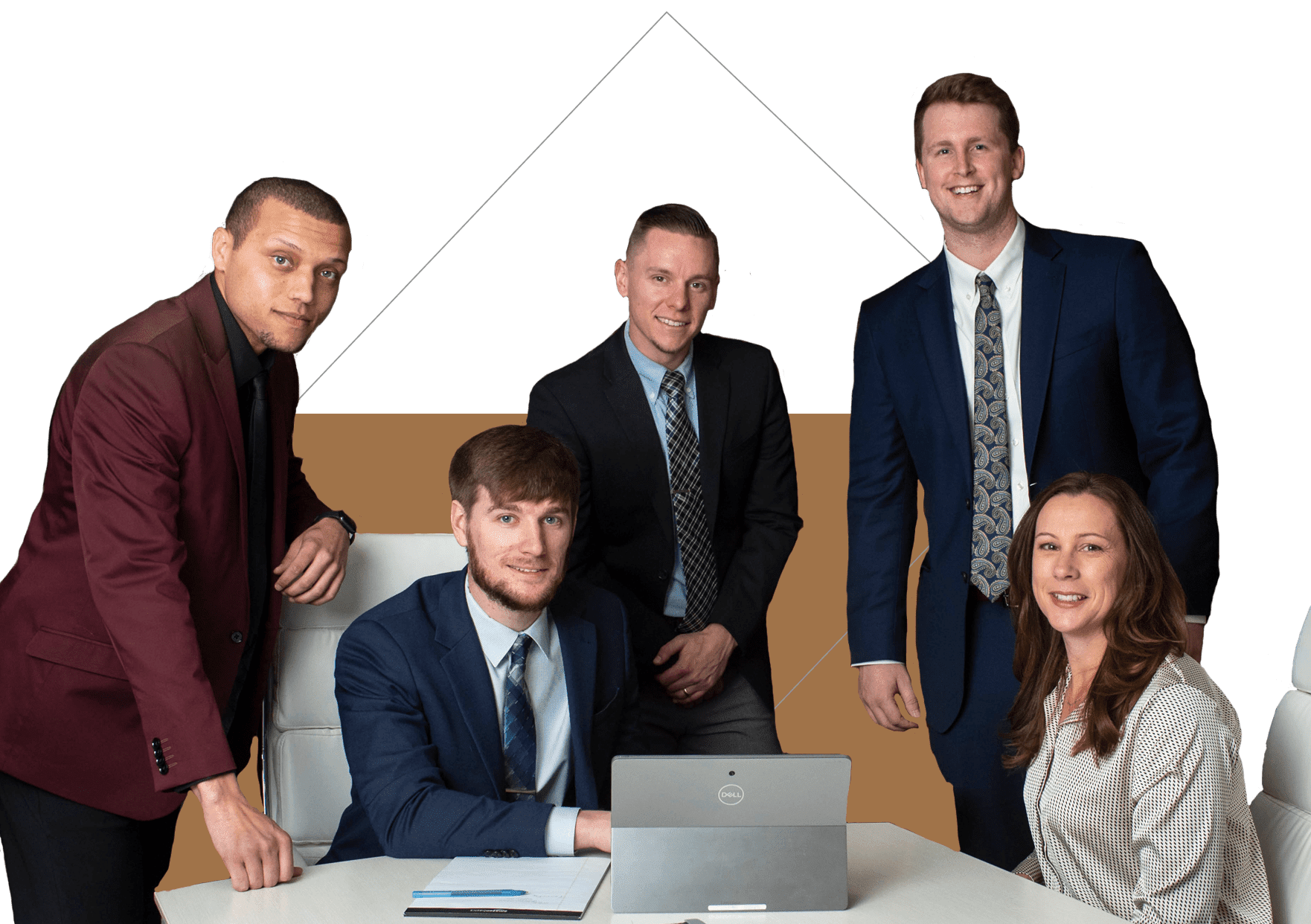A team of Five professionals meeting at a table