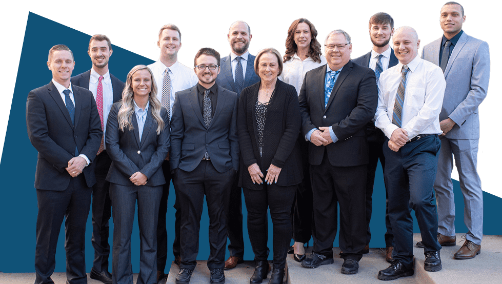a group of professionals on a staircase