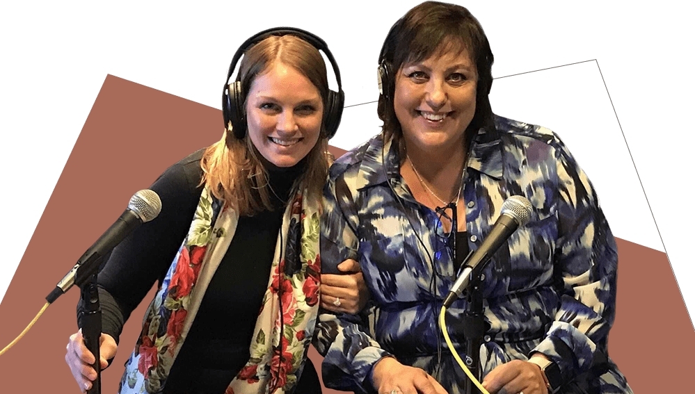 two marketing professionals with audio equipment