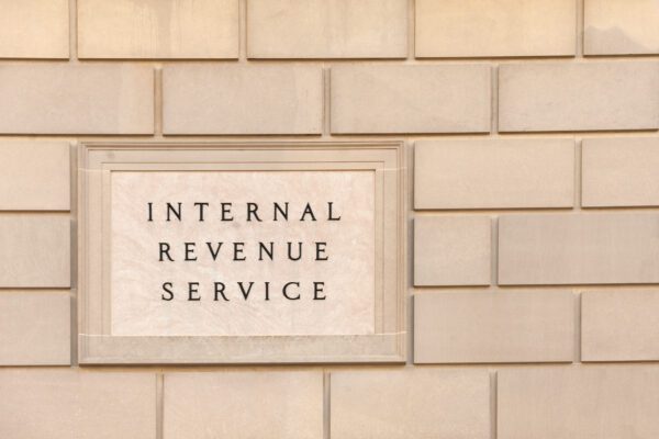 The side of the Internal Revenue Service building.